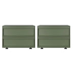 Contemporary Wooden Neat Line Olive Green 2 Drawer Nightstand