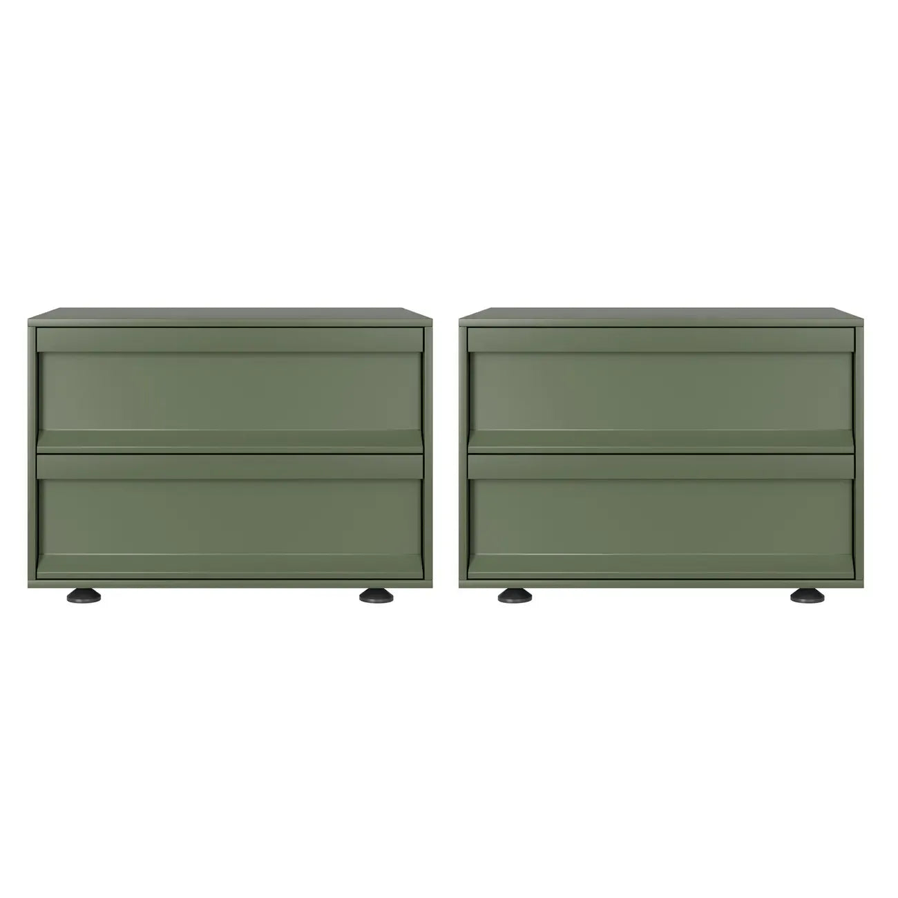 Contemporary Wooden Neat Line Olive Green 2 Drawer Nightstand