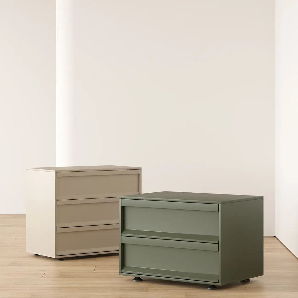 Contemporary Wooden Neat Line Olive Green 2 Drawer Nightstand