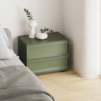 Contemporary Wooden Neat Line Olive Green 2 Drawer Nightstand