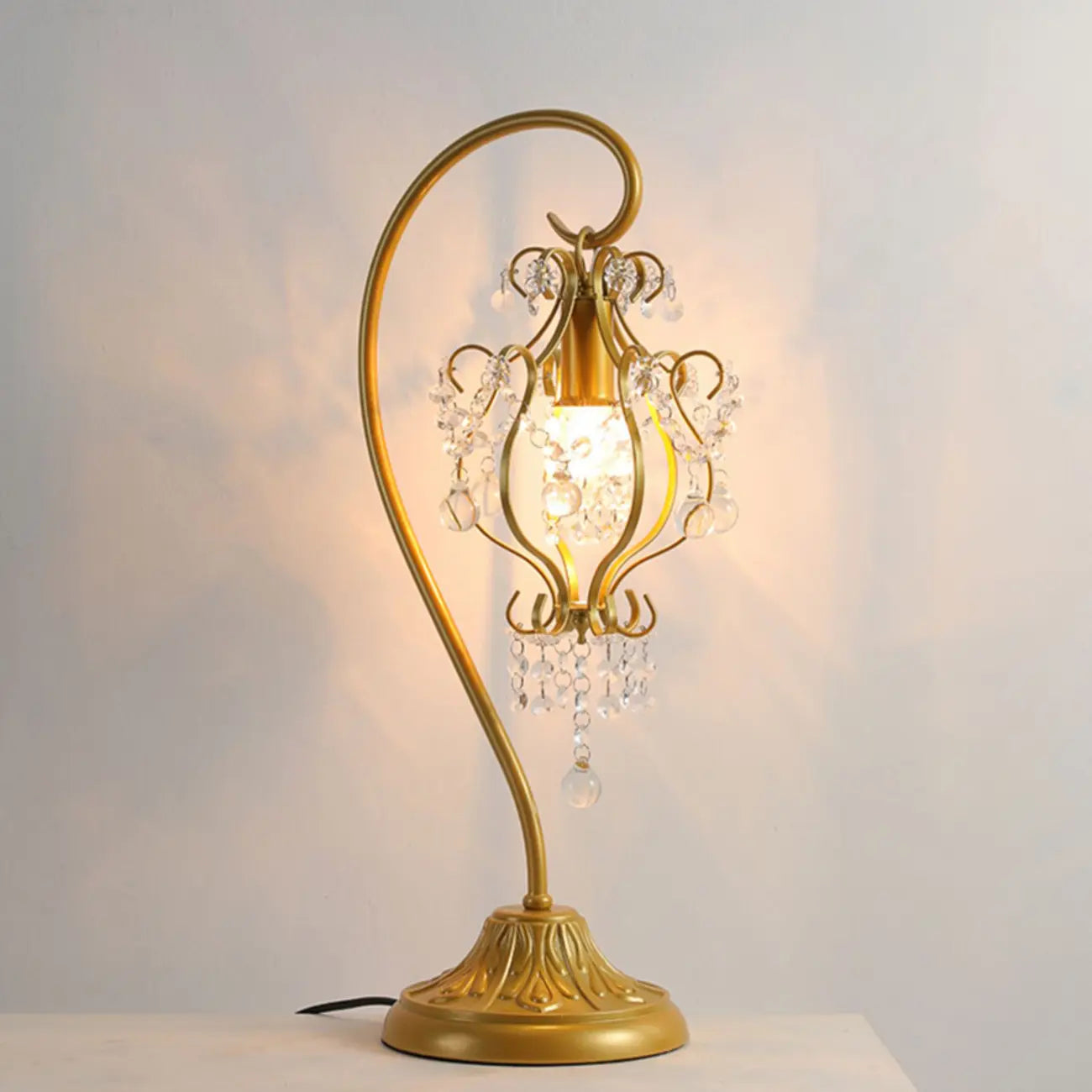 Geometric Gold LED Crystal Table Lamp for Bedroom Decor