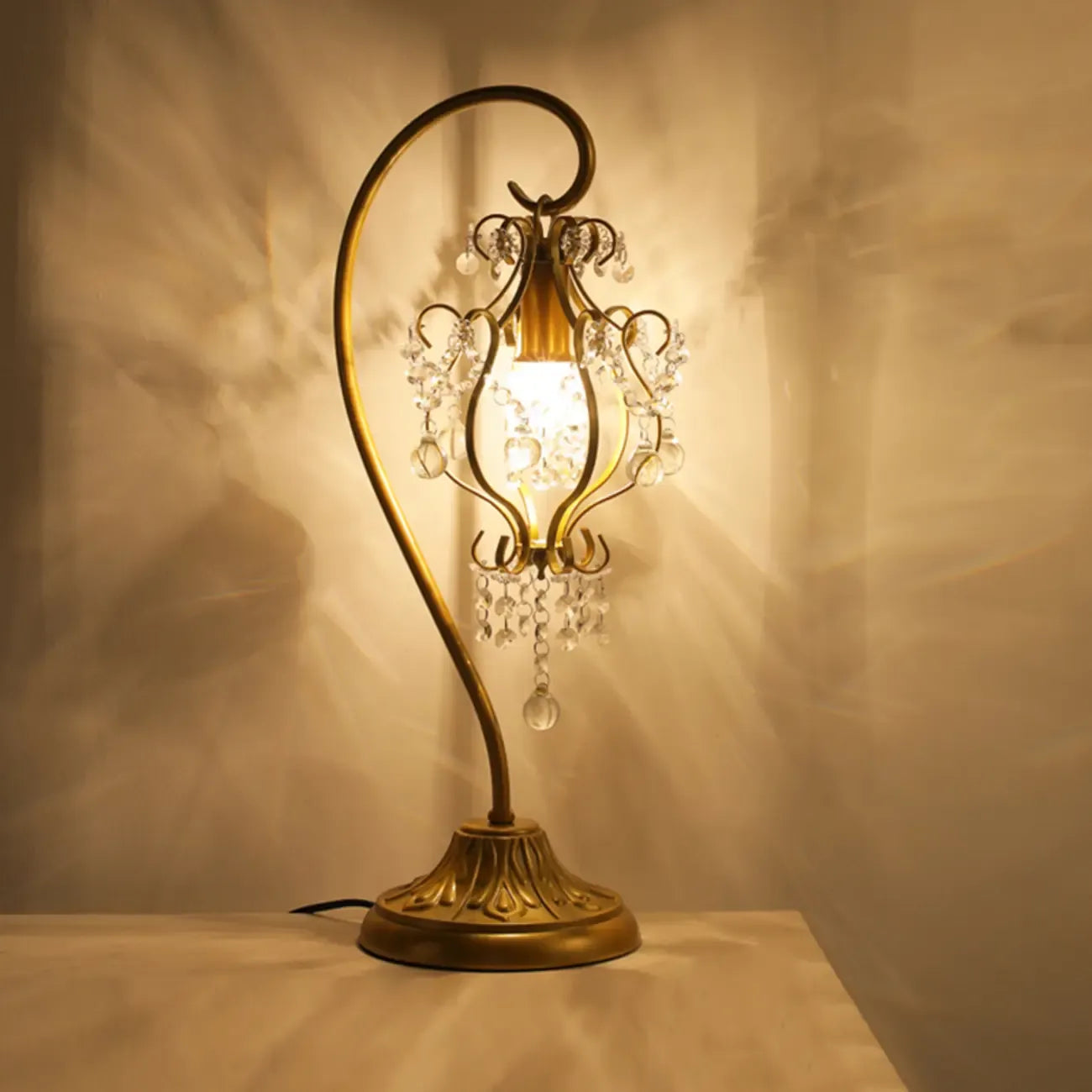 Geometric Gold LED Crystal Table Lamp for Bedroom Decor