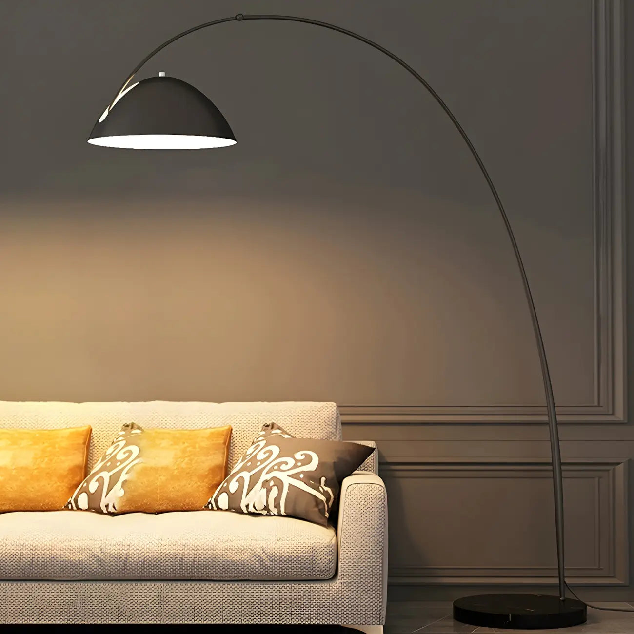 Black Adjustable Dome Shade Arc Metal Floor Lamp