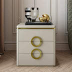 Elegant Faux Leather Metal Accent 3 Drawers Nightstand