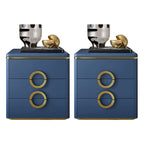 Elegant Faux Leather Metal Accent 3 Drawers Nightstand