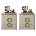 Elegant Faux Leather Metal Accent 3 Drawers Nightstand