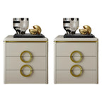 Elegant Faux Leather Metal Accent 3 Drawers Nightstand