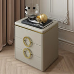 Elegant Faux Leather Metal Accent 3 Drawers Nightstand
