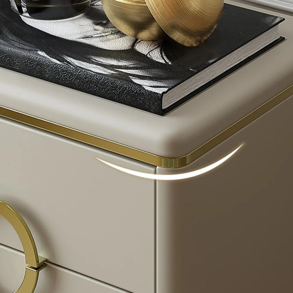 Elegant Faux Leather Metal Accent 3 Drawers Nightstand
