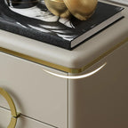 Elegant Faux Leather Metal Accent 3 Drawers Nightstand