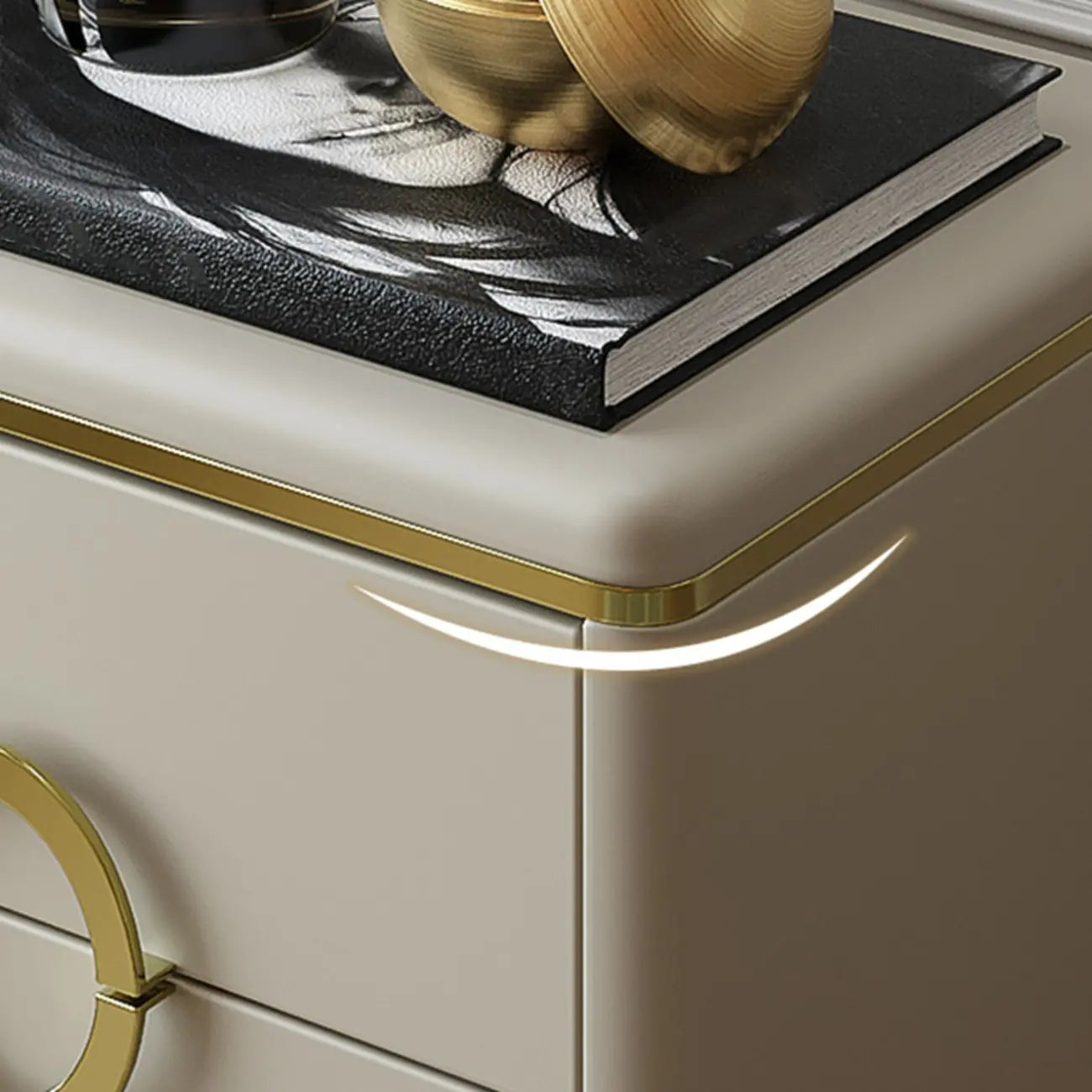 Elegant Faux Leather Metal Accent 3 Drawers Nightstand