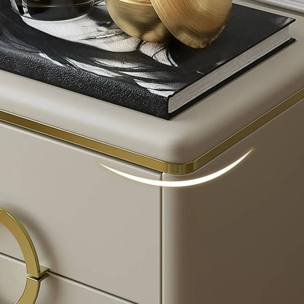 Elegant Faux Leather Metal Accent 3 Drawers Nightstand