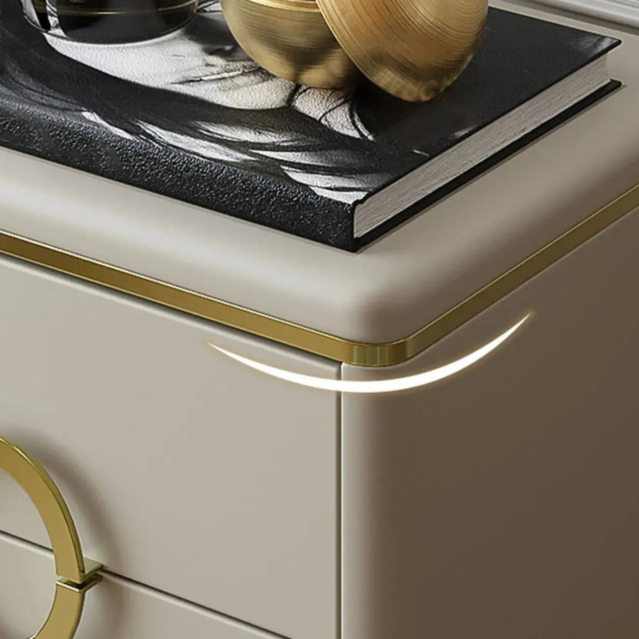 Elegant Faux Leather Metal Accent 3 Drawers Nightstand