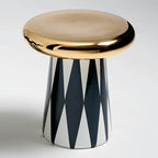 Glam Ceramic Rose Gold Round Side Table with Storage