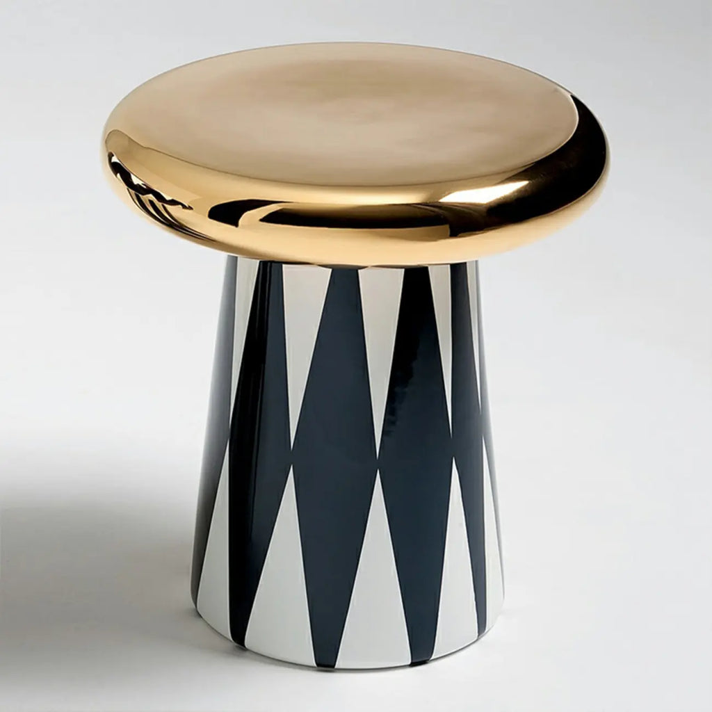 Glam Ceramic Rose Gold Round Side Table with Storage
