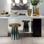 Glam Ceramic Rose Gold Round Side Table with Storage