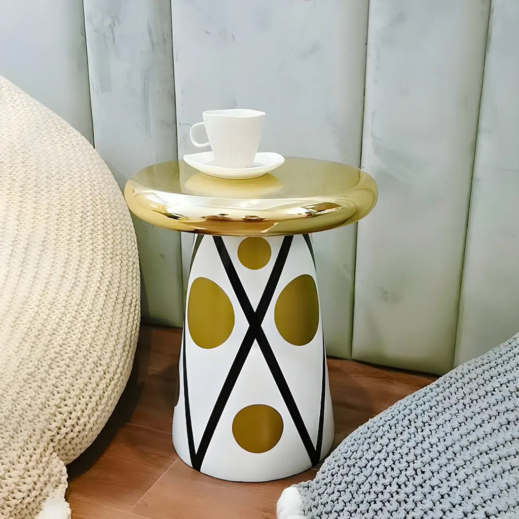Glam Ceramic Rose Gold Round Side Table with Storage