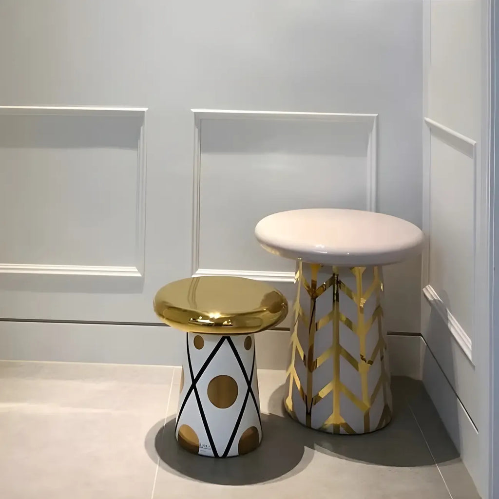 Glam Ceramic Rose Gold Round Side Table with Storage