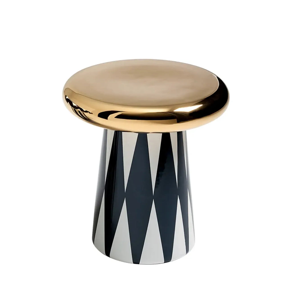 Glam Ceramic Rose Gold Round Side Table with Storage