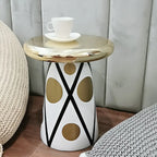 Glam Ceramic Rose Gold Round Side Table with Storage