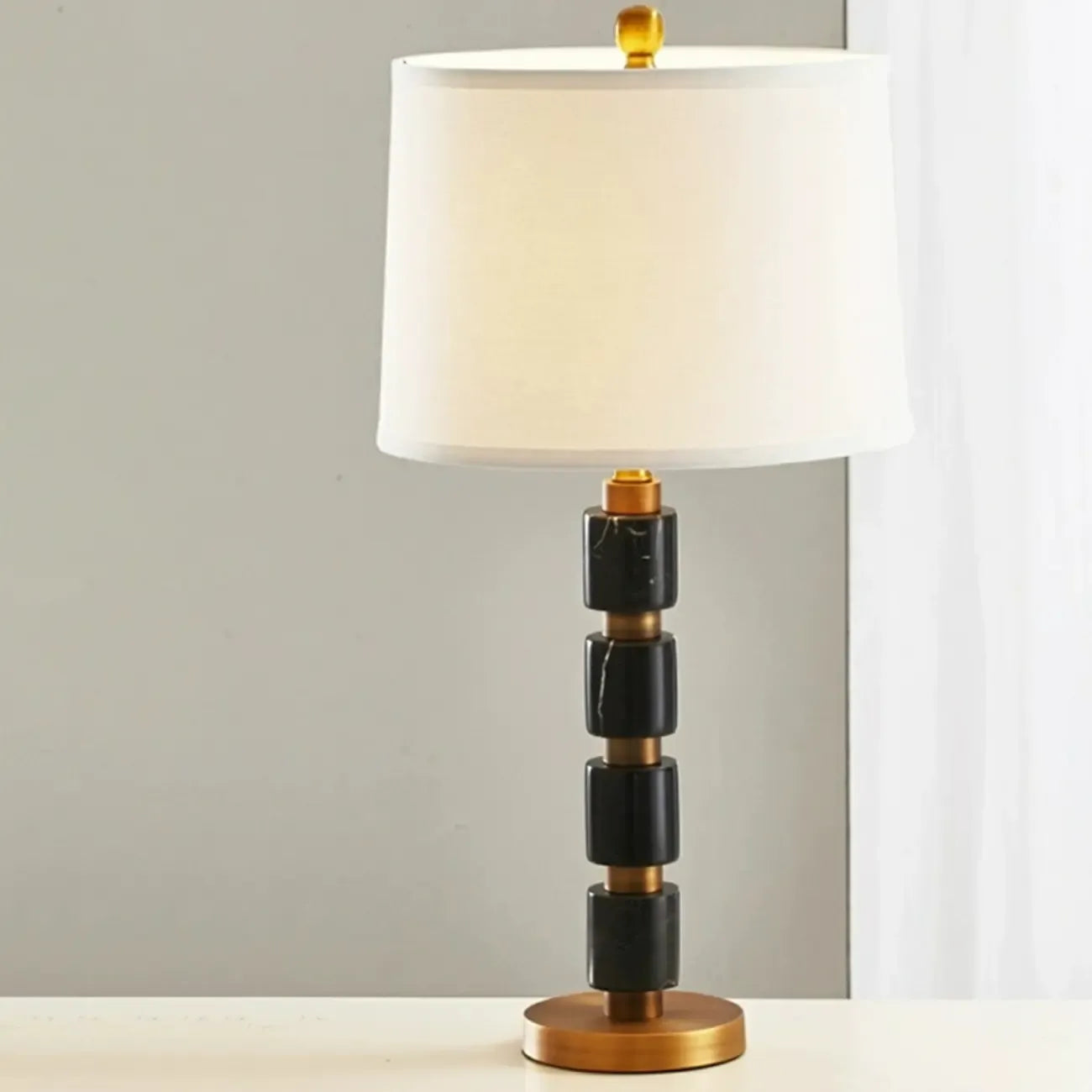 Elegant White Noble Stone Fabric Task Table Lamp