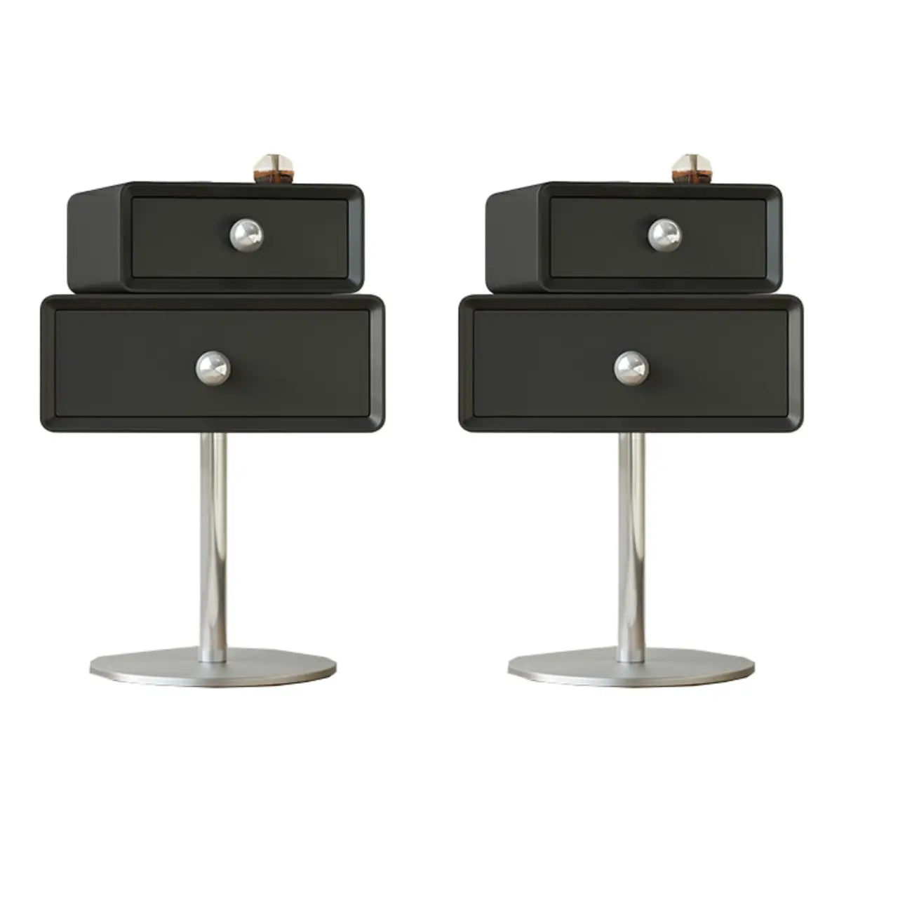Modern Metal Wood Rotatable 2-Drawer Nightstand