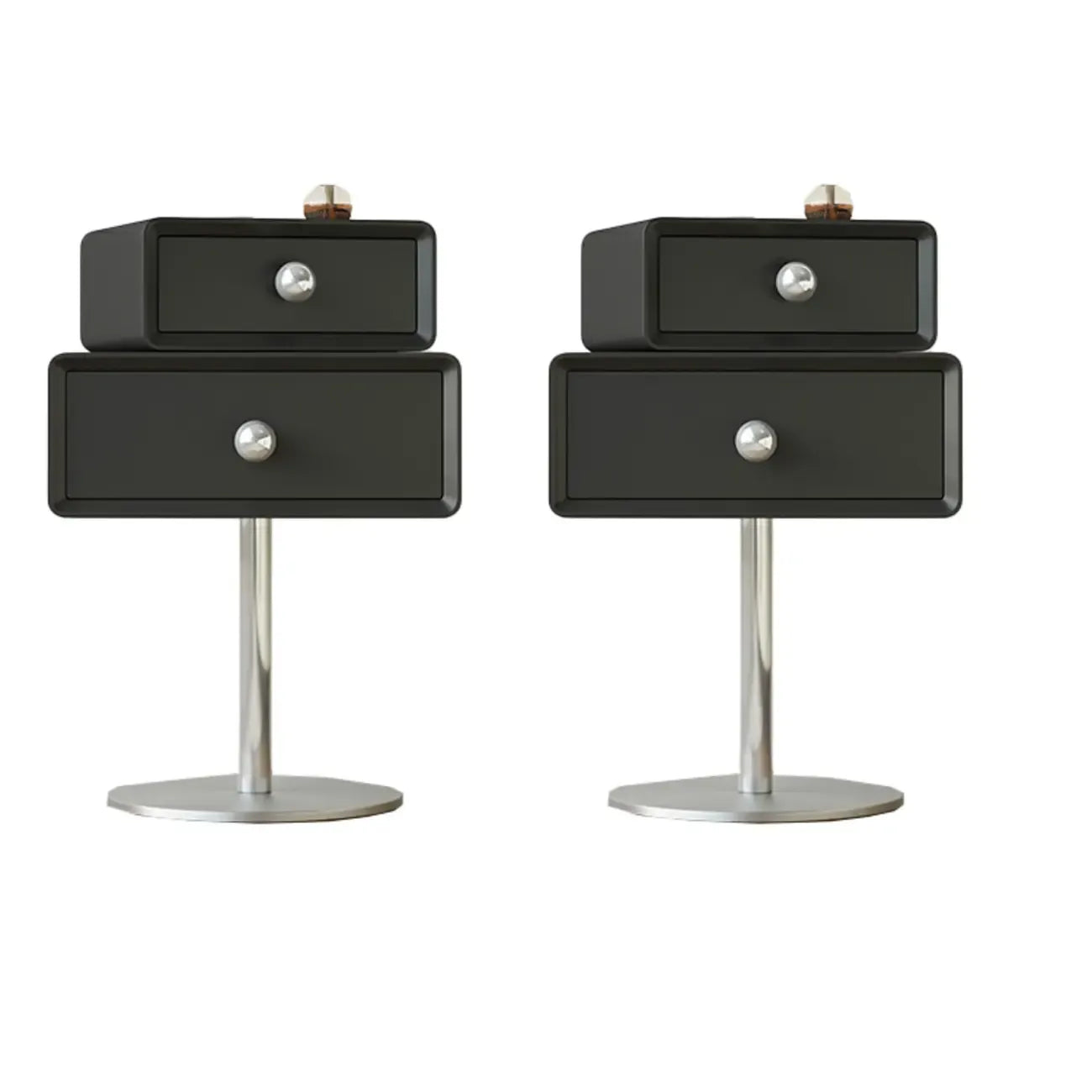 Modern Metal Wood Rotatable 2-Drawer Nightstand