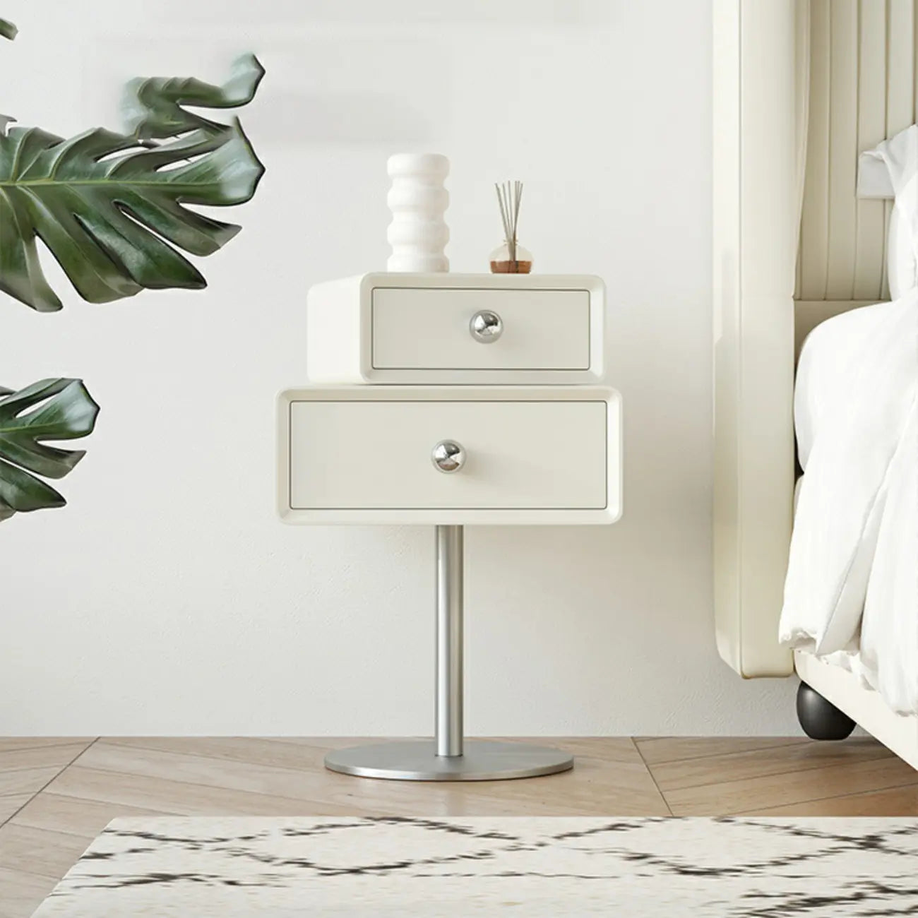 Modern Metal Wood Rotatable 2-Drawer Nightstand