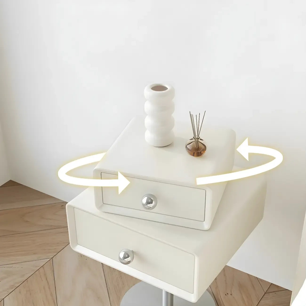 Modern Metal Wood Rotatable 2-Drawer Nightstand