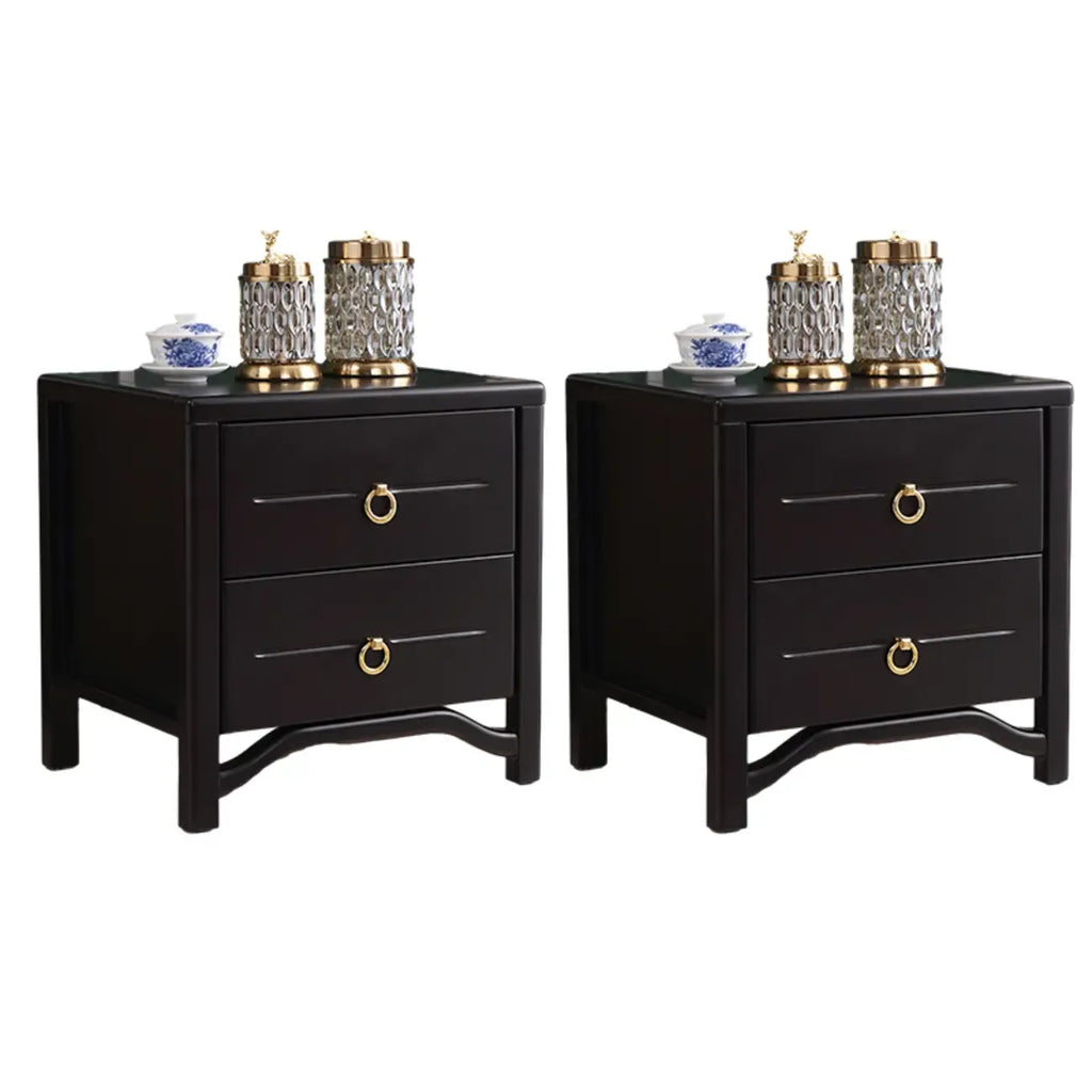 Bedroom Black Wooden 2-Drawer Narrow Nightstand