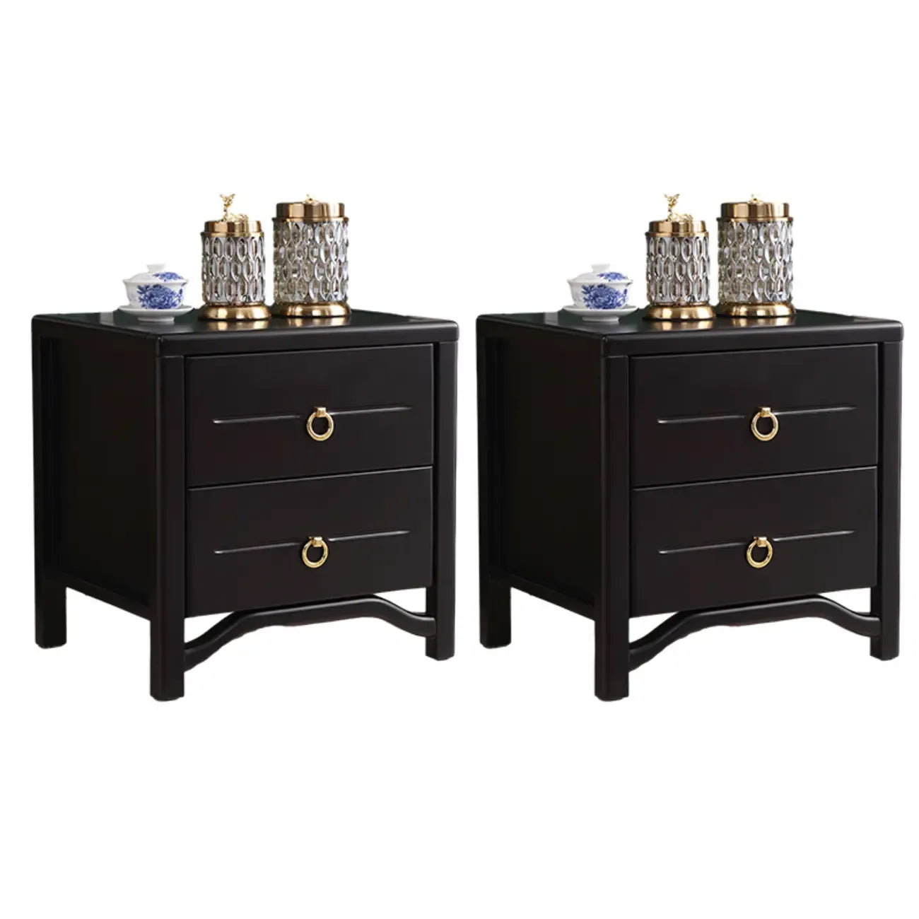 Bedroom Black Wooden 2-Drawer Narrow Nightstand