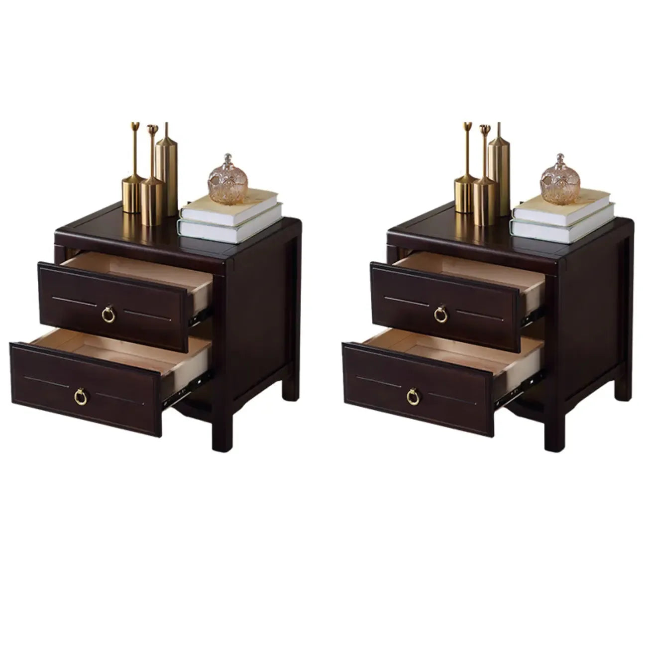 Bedroom Black Wooden 2-Drawer Narrow Nightstand