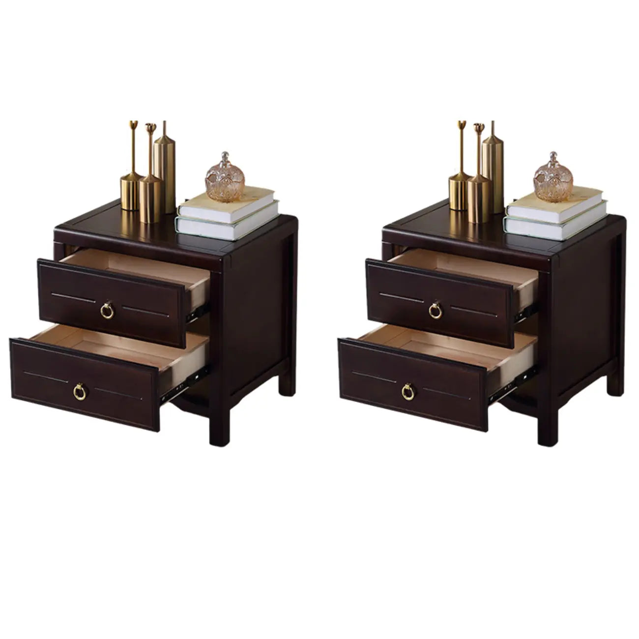 Bedroom Black Wooden 2-Drawer Narrow Nightstand