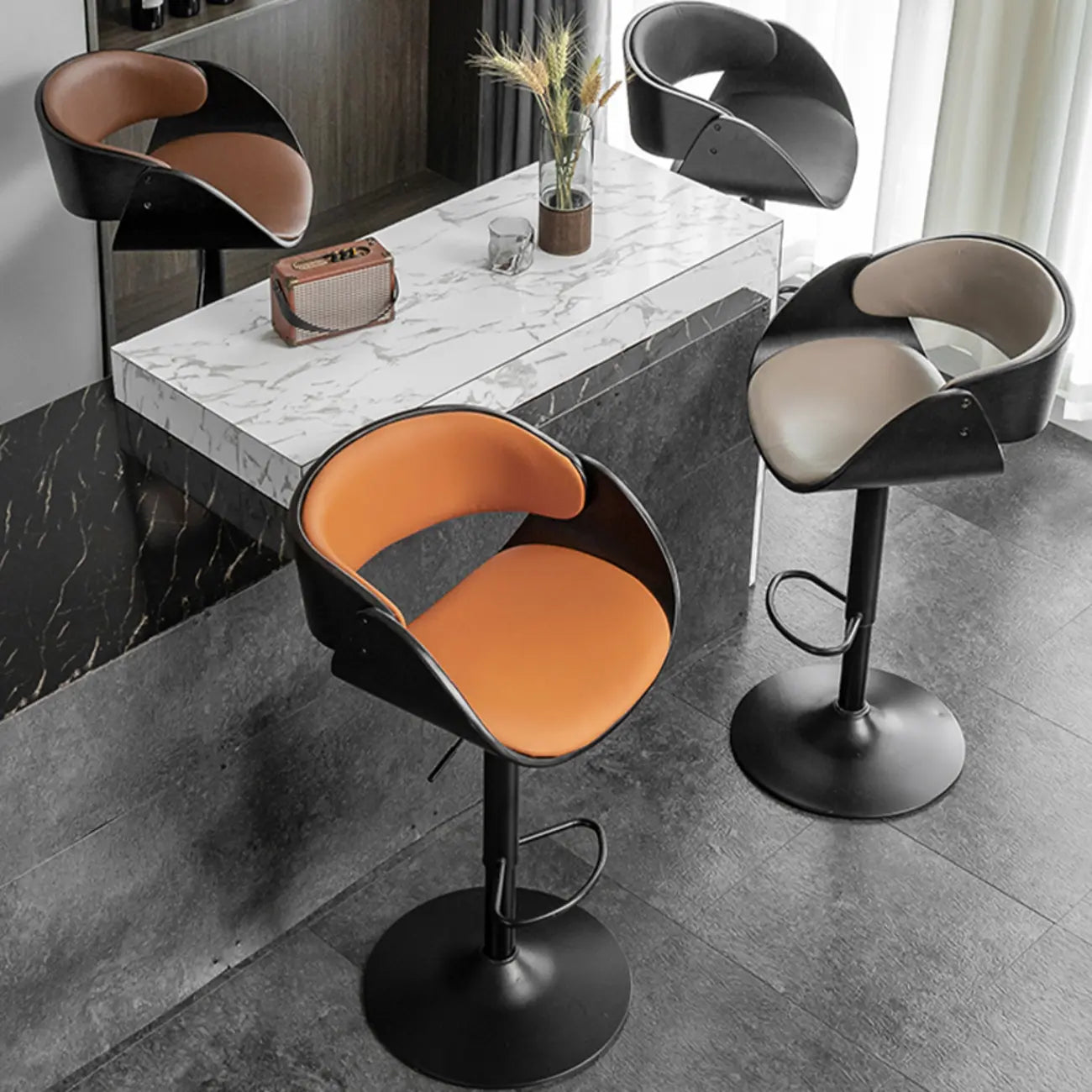 Contemporary Leather Swivel Bar Stools with Arm