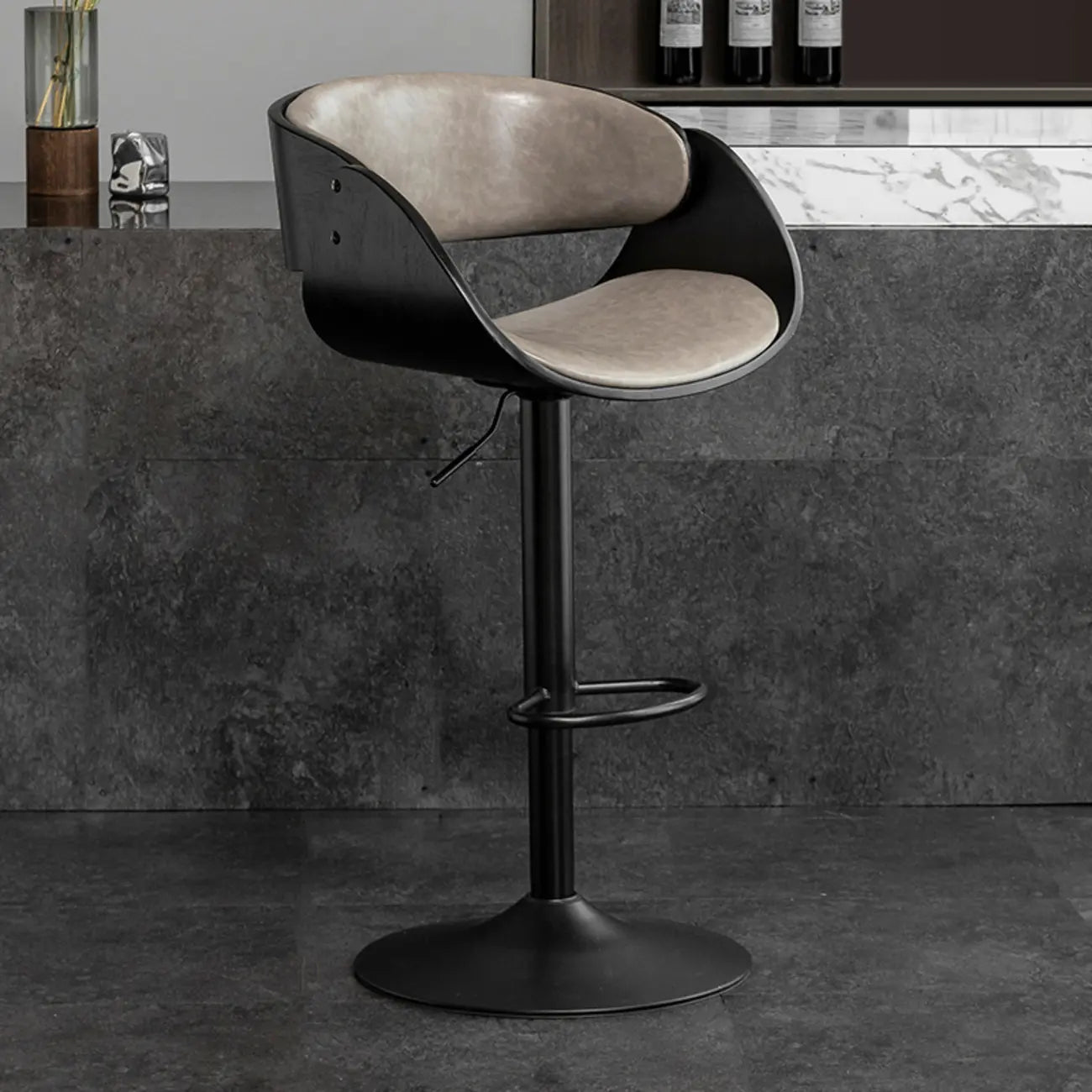 Contemporary Leather Swivel Bar Stools with Arm
