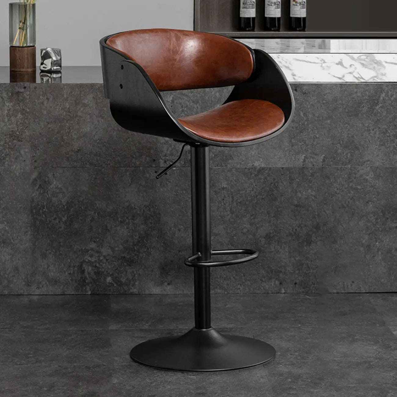 Contemporary Leather Swivel Bar Stools with Arm