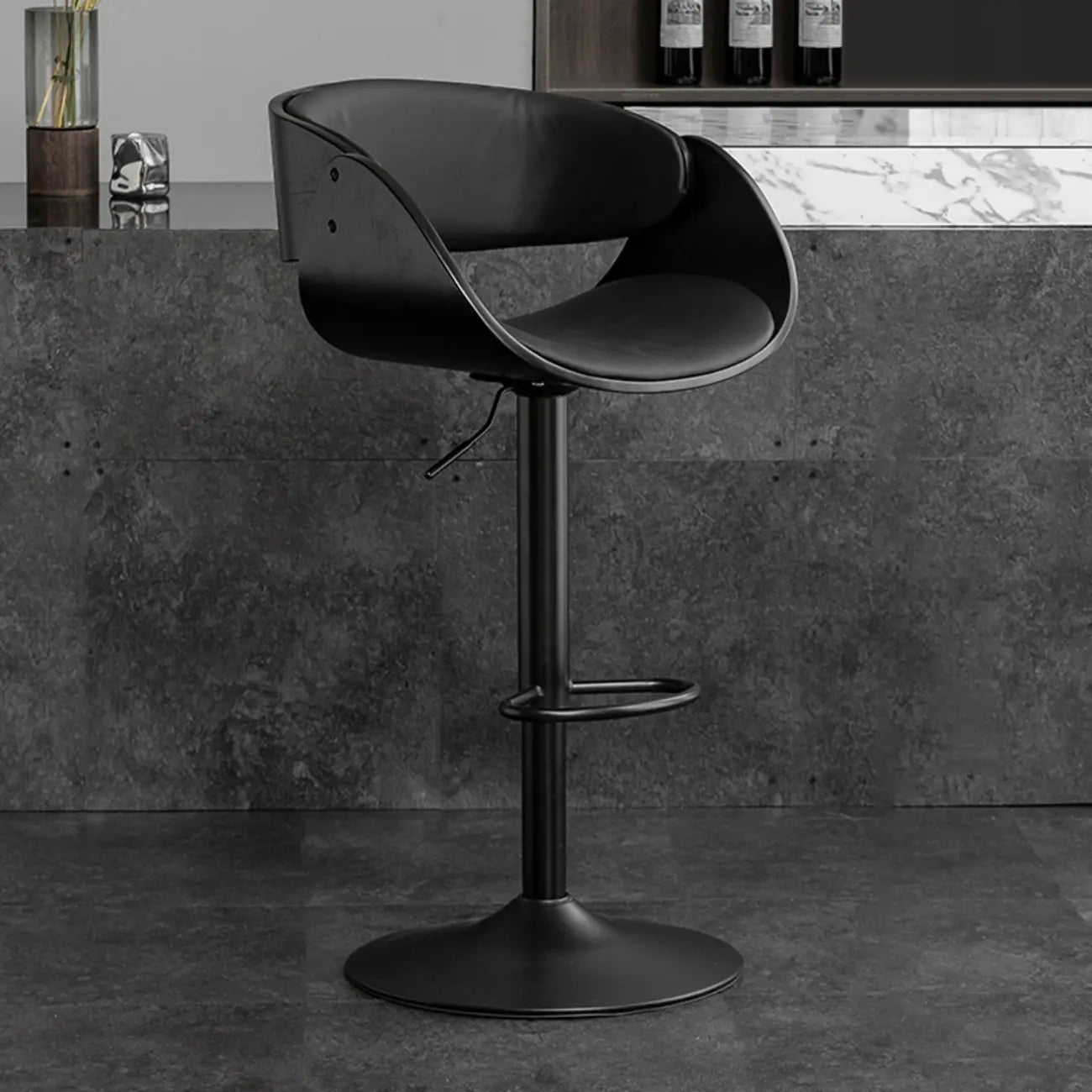 Contemporary Leather Swivel Bar Stools with Arm
