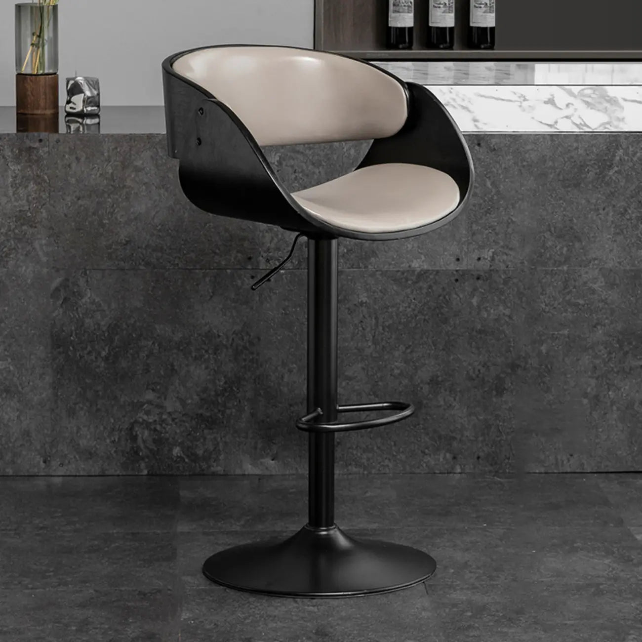 Contemporary Leather Swivel Bar Stools with Arm