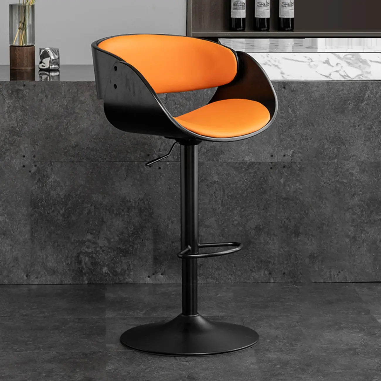 Contemporary Leather Swivel Bar Stools with Arm