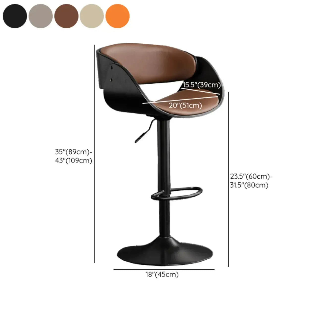 Contemporary Leather Swivel Bar Stools with Arm