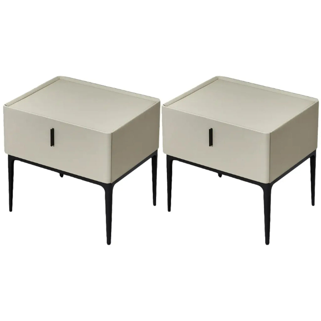 Contemporary Beige Faux Leather 4-Leg Drawer Nightstand