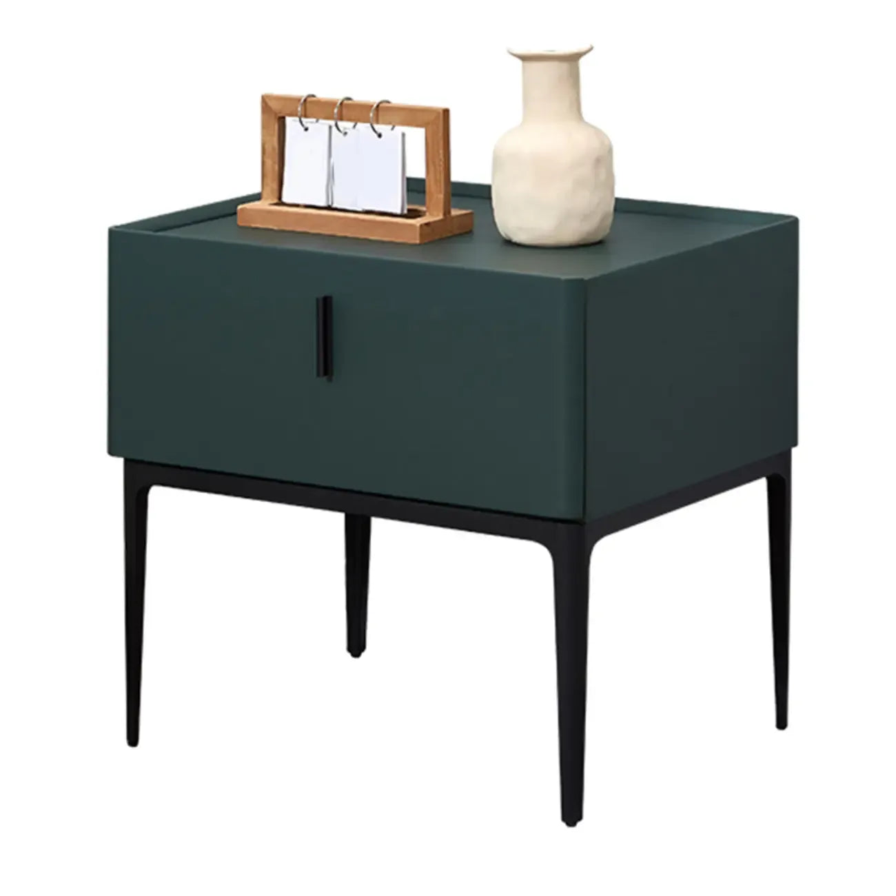 Contemporary Beige Faux Leather 4-Leg Drawer Nightstand