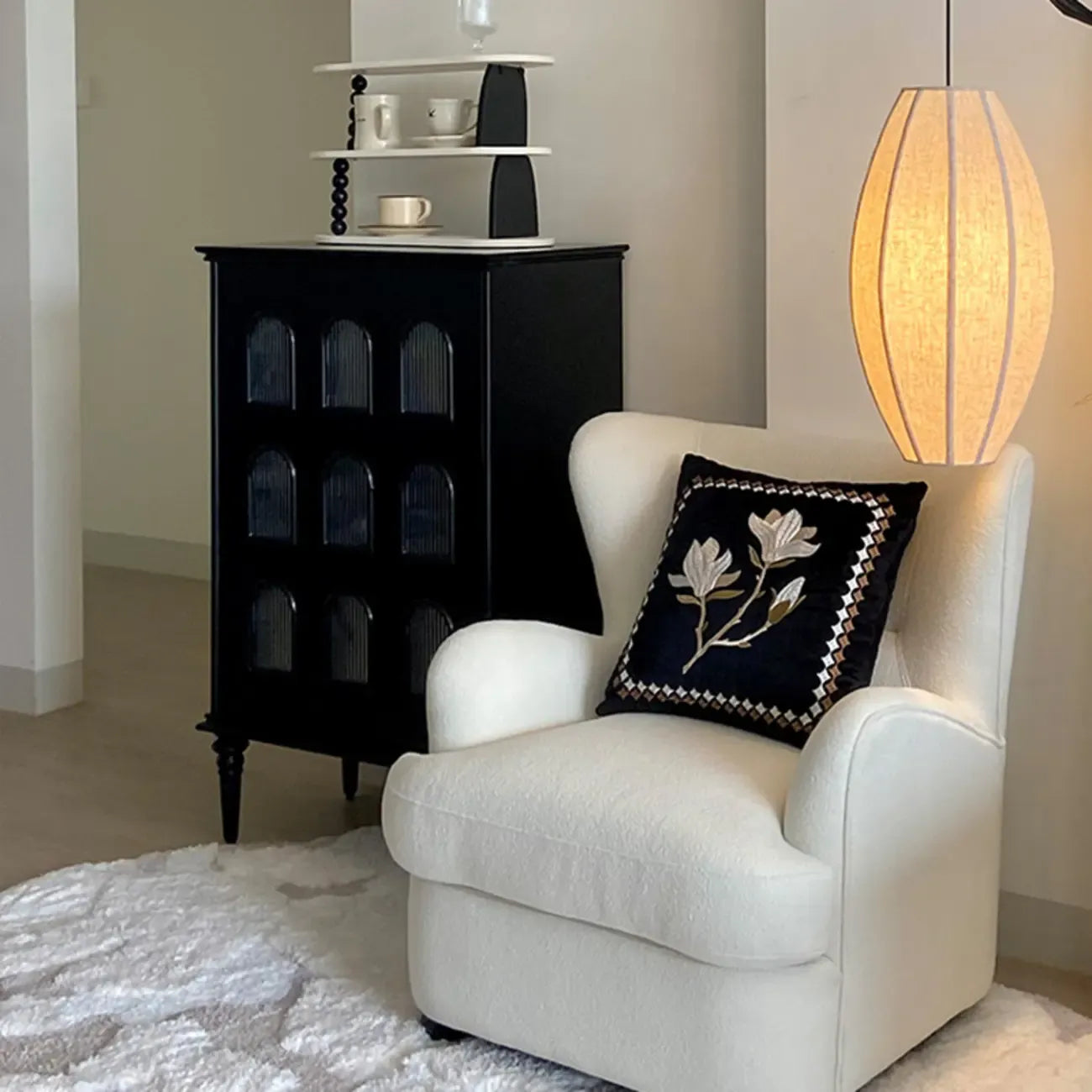Elegant Black Wooden 9 Glass Pane Accent Storage Cabinet