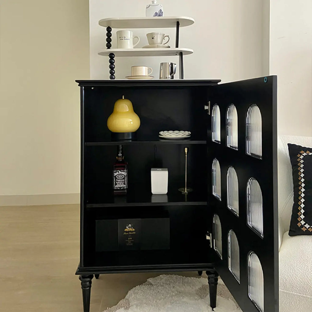 Elegant Black Wooden 9 Glass Pane Accent Storage Cabinet