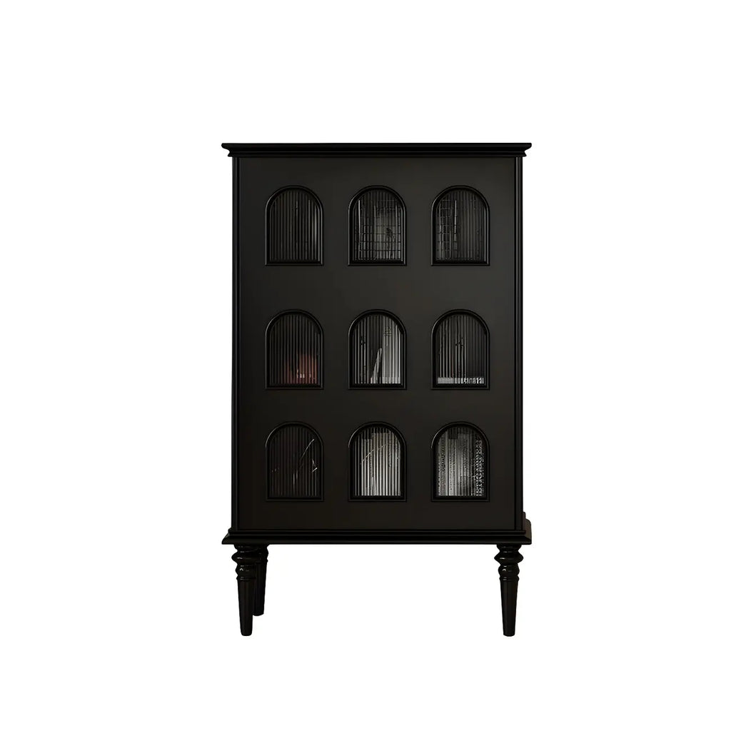 Elegant Black Wooden 9 Glass Pane Accent Storage Cabinet