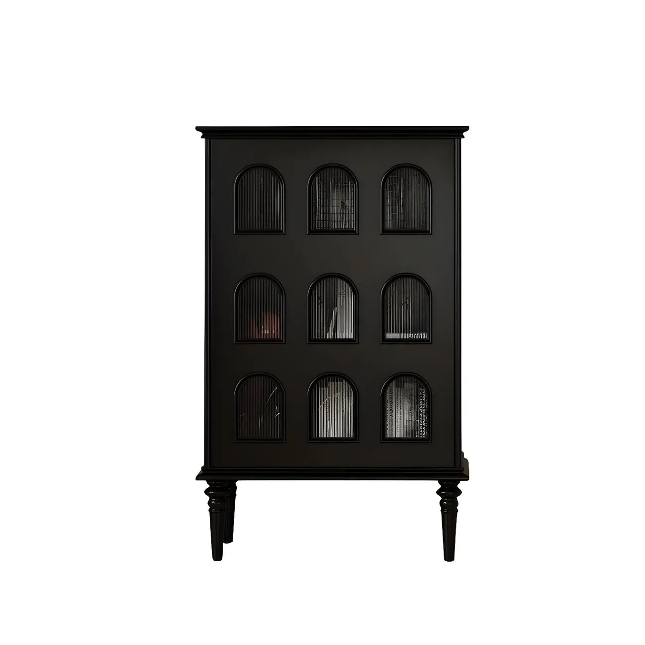 Elegant Black Wooden 9 Glass Pane Accent Storage Cabinet