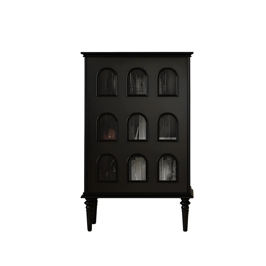 Elegant Black Wooden 9 Glass Pane Accent Storage Cabinet