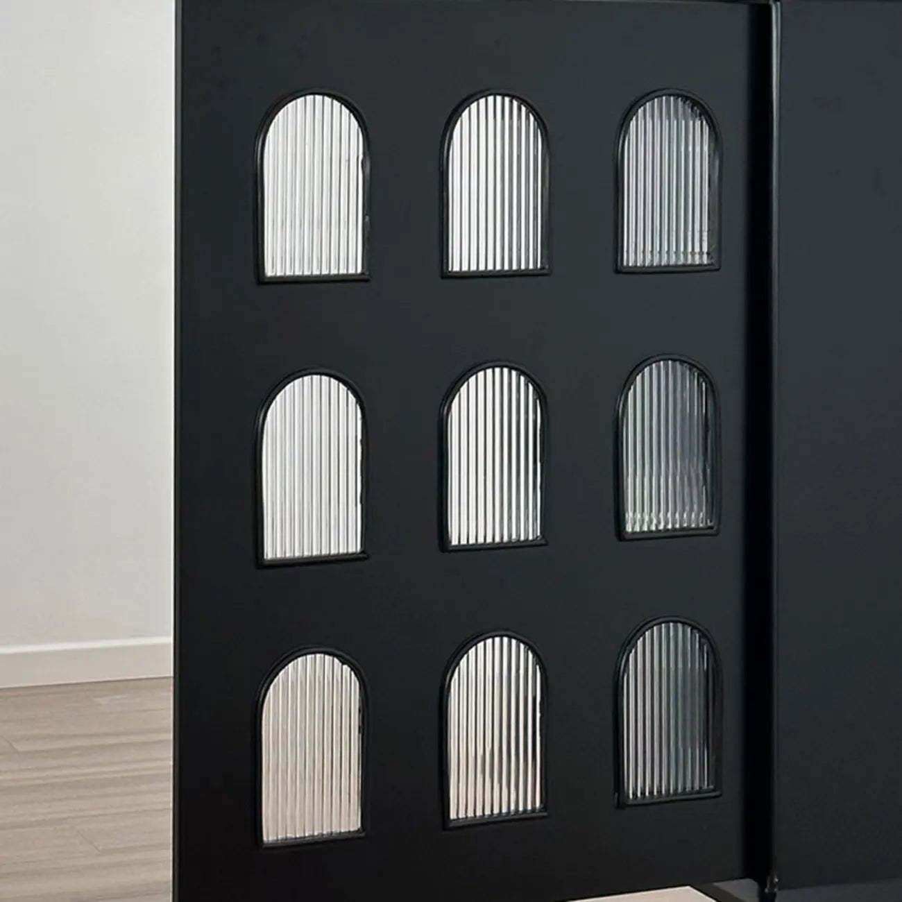 Elegant Black Wooden 9 Glass Pane Accent Storage Cabinet