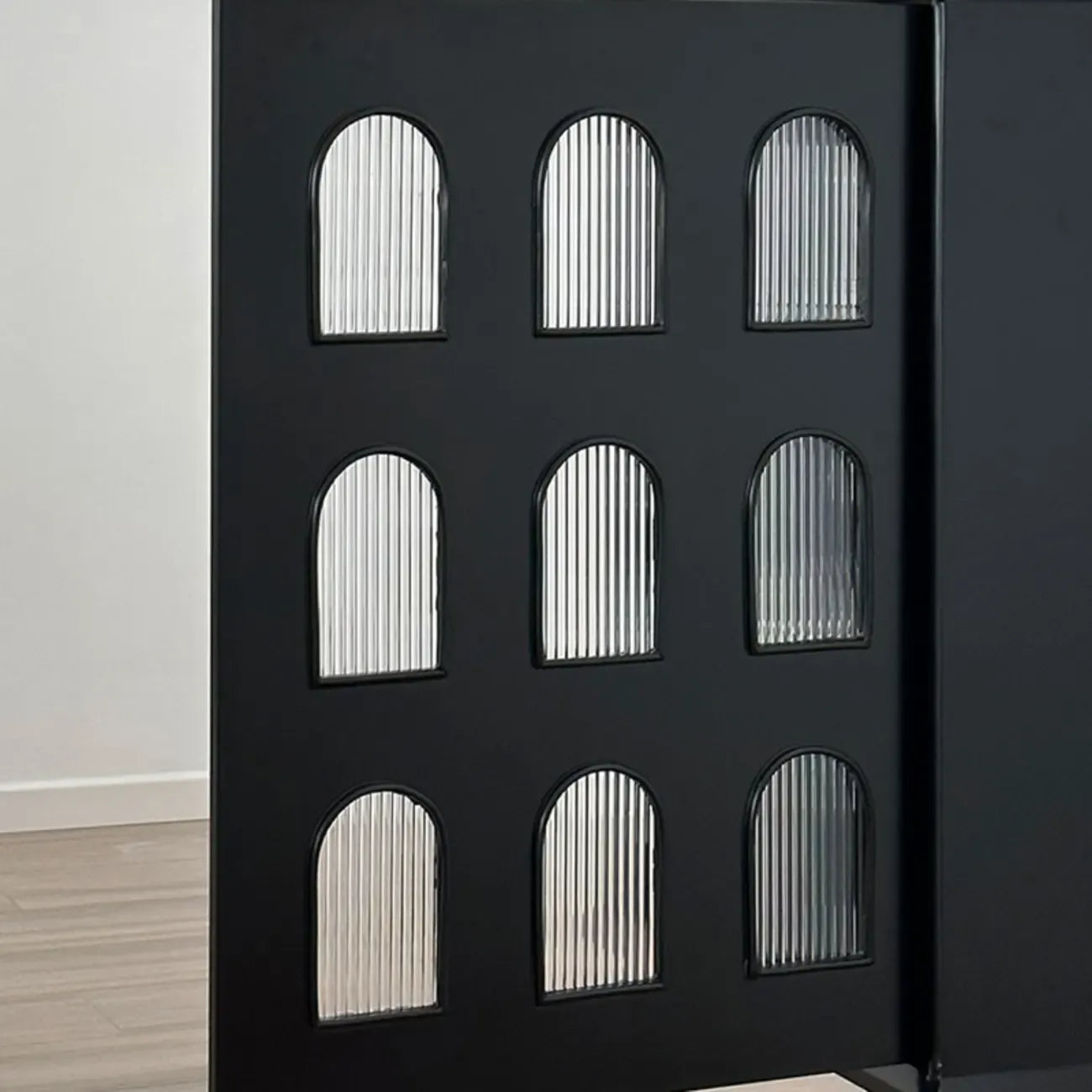 Elegant Black Wooden 9 Glass Pane Accent Storage Cabinet