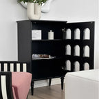 Elegant Black Wooden 9 Glass Pane Accent Storage Cabinet